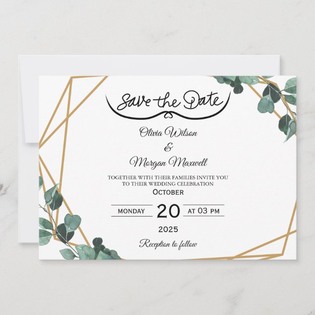 Faire-Part de Date de Mariage Élégant avec Verdure (Devant)
