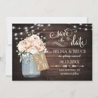 Faire-part de date de mariage en bois rustique flo