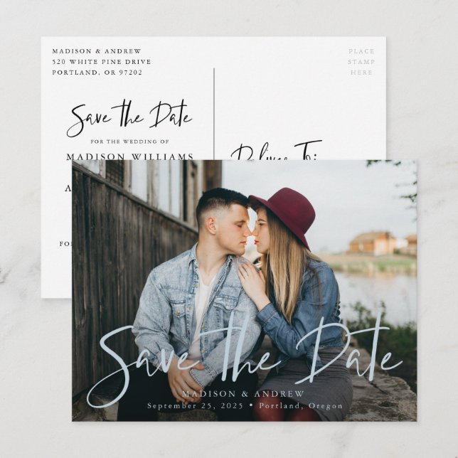 Faire-part de date de mariage en écriture manuscri (Devant / Derrière)