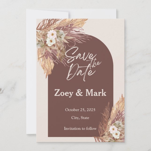 Faire-part de date de mariage en herbe de Pampas T (Devant)