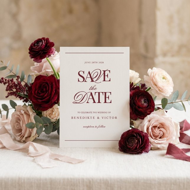 Faire-part de date de mariage en ivoire et Bourgog (Créateur téléchargé)