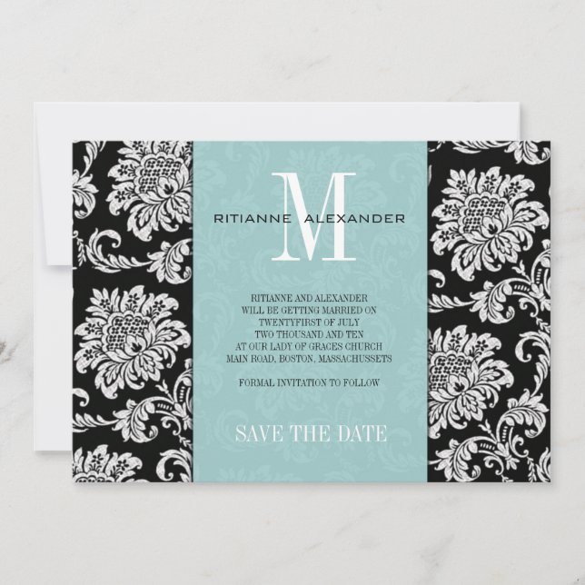 Faire-part de date de mariage en monogramme damass (Devant)