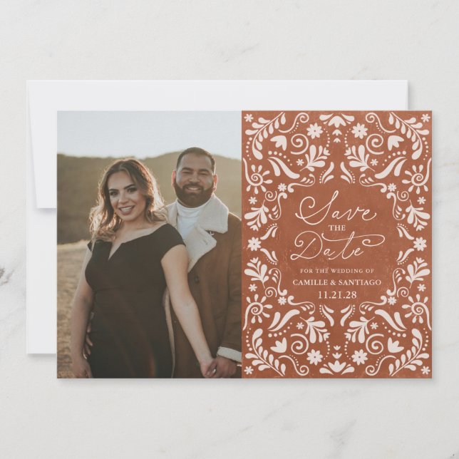 Faire-part de date de mariage en terre cuite avec  (Devant)