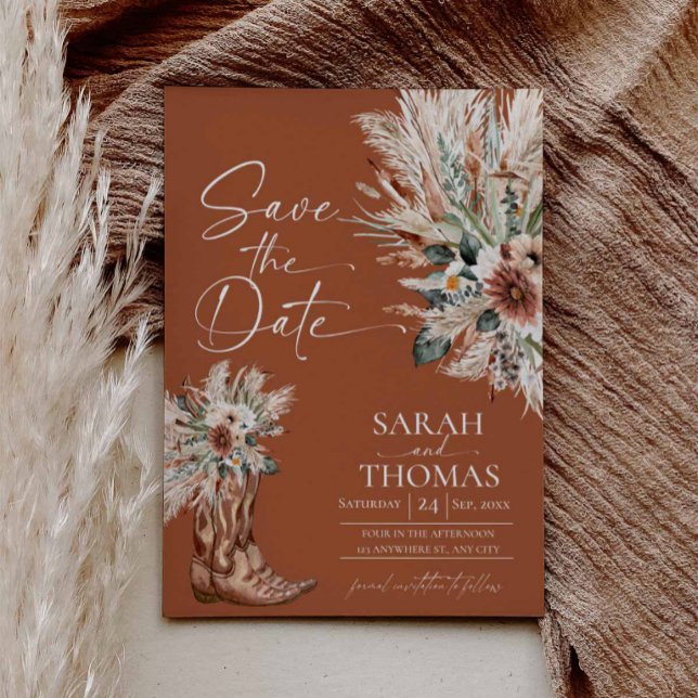 Faire-part de date de mariage en terre cuite occid (Rustic Western Terracotta Save the Date with Photo)