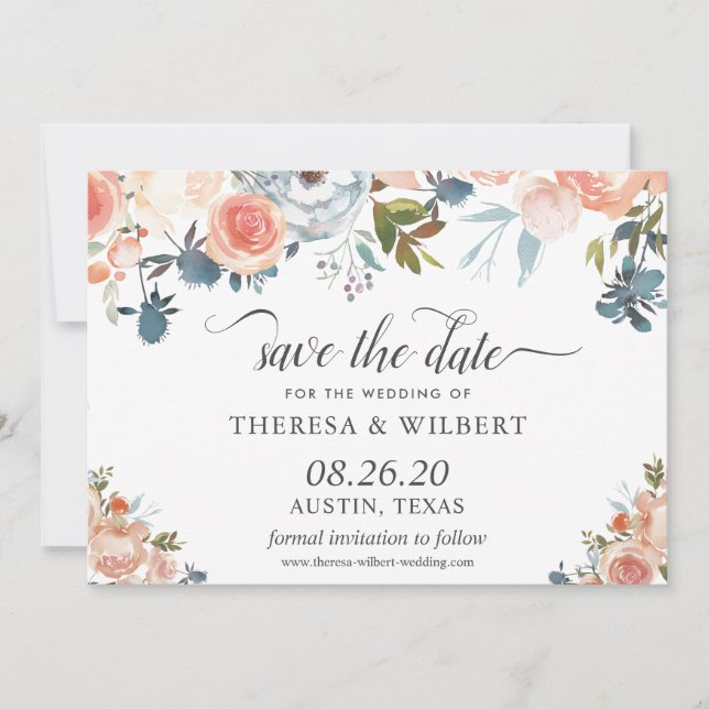 Faire-part de date de mariage Floral Automne Rusti (Devant)