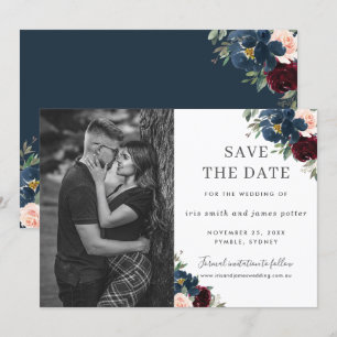 Faire-part de date de mariage floral Bourgogne Nav