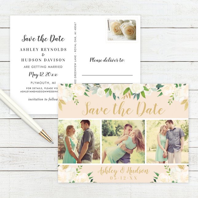 Faire-part de date de mariage Floral Rose Gold (Créateur téléchargé)
