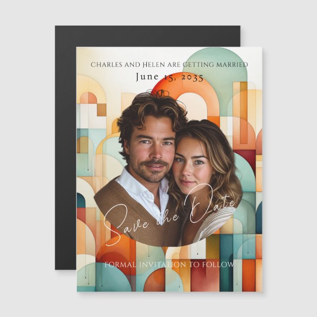 Faire part de date de mariage géométrique moderne, (Devant / Derrière)