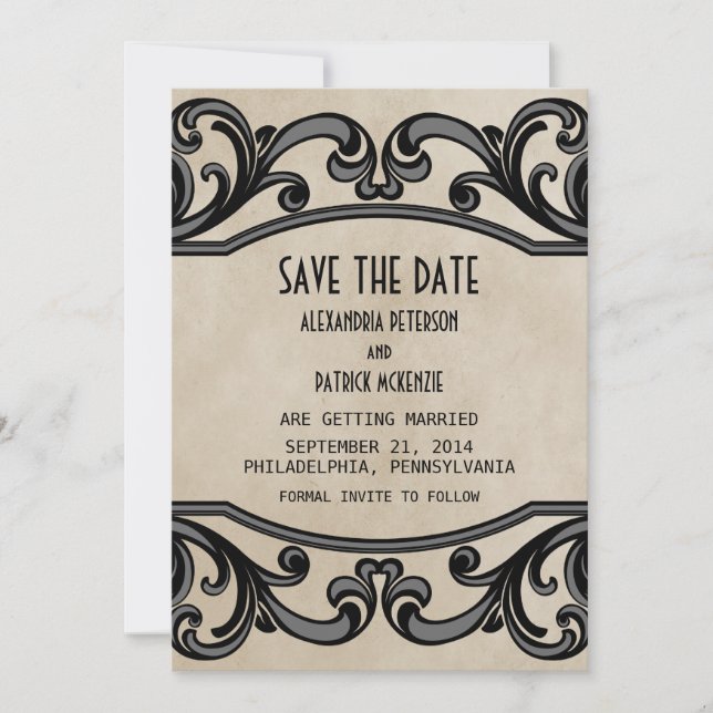Faire-part de date de mariage Gray Gothic Swirls (Devant)
