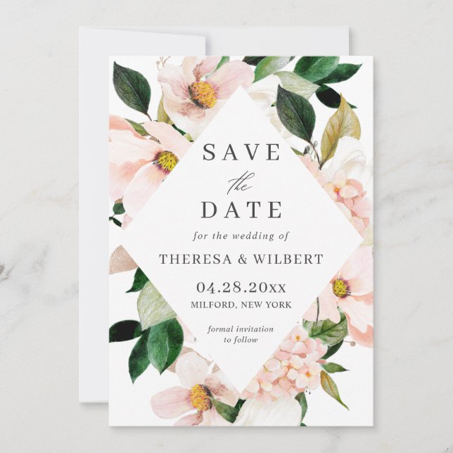 Faire-part de date de mariage Hortensia rose (Devant)