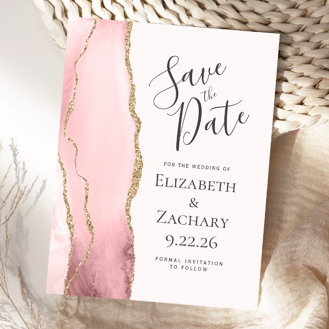Faire-part de date de mariage moderne Agate Blush  (Créateur téléchargé)