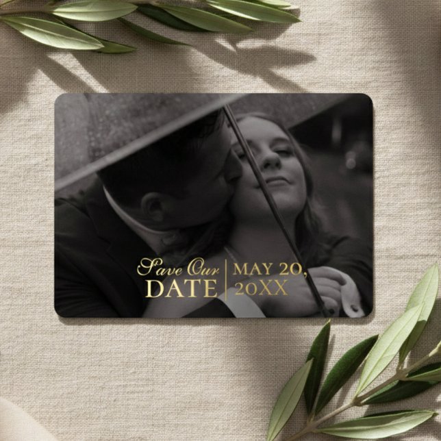 Faire-part de date de mariage moderne marron mouss (Modern Mousse Brown Photo and Foil Save the Date Foil Invitation)