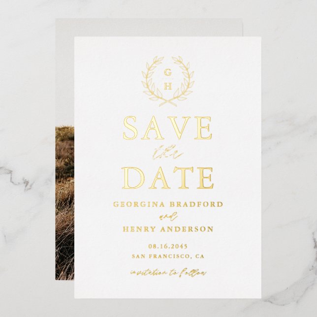 Faire-part de date de mariage Monogramme Couronne  (Recto/Verso)