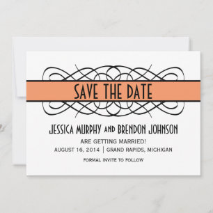 Faire-part de date de mariage Orange Deco Flourish