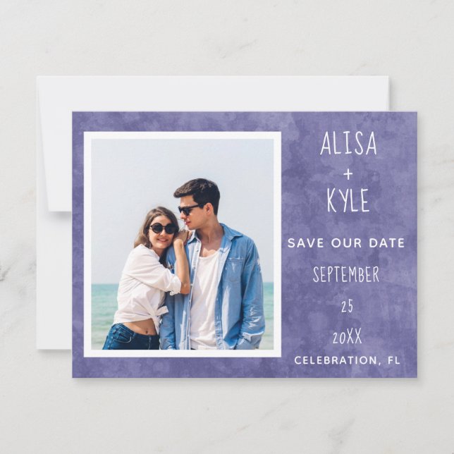 Faire part de date de mariage photo moderne violet (Devant)