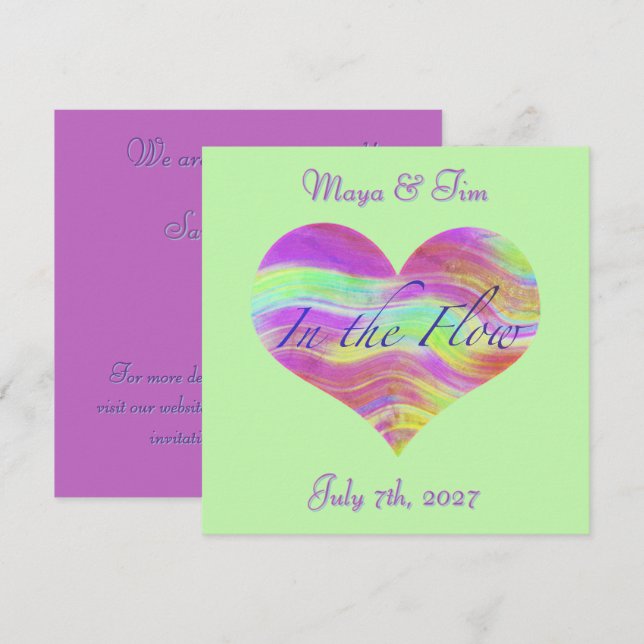 Faire-part de date de mariage rose et vert (Devant / Derrière)
