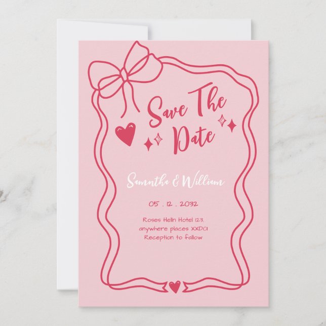 Faire-Part de Date de Mariage Rose Fantaisiste (Devant)