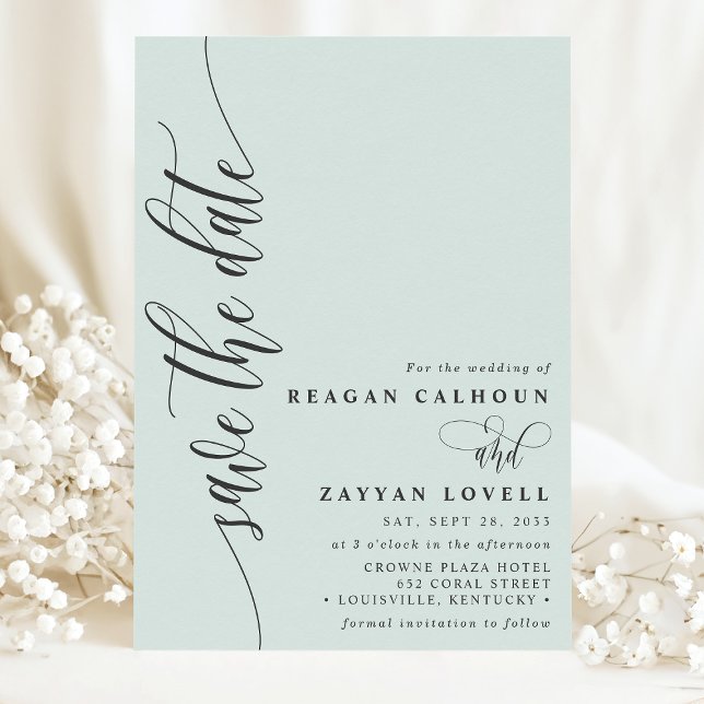 Faire-part de date de mariage simple moderne vert  (Créateur téléchargé)