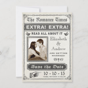 Faire-part de date de mariage sur journal vintage