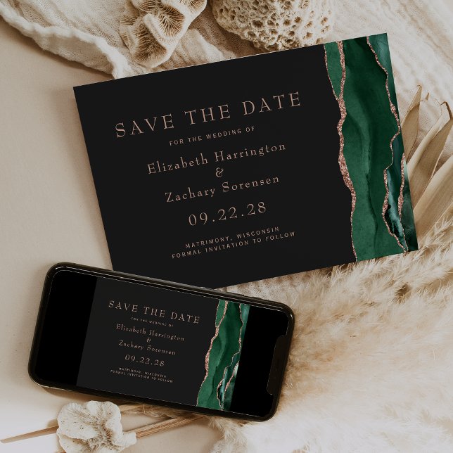 Faire-part de date de mariage Vert Émeraude Rose G (Créateur téléchargé)