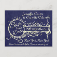 Faire-part de date de mariage Vintage Blue Chalkbo