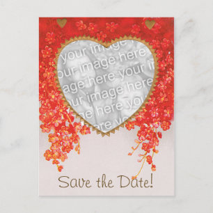 Faire-part de date de mariage vintage, cœurs et fl