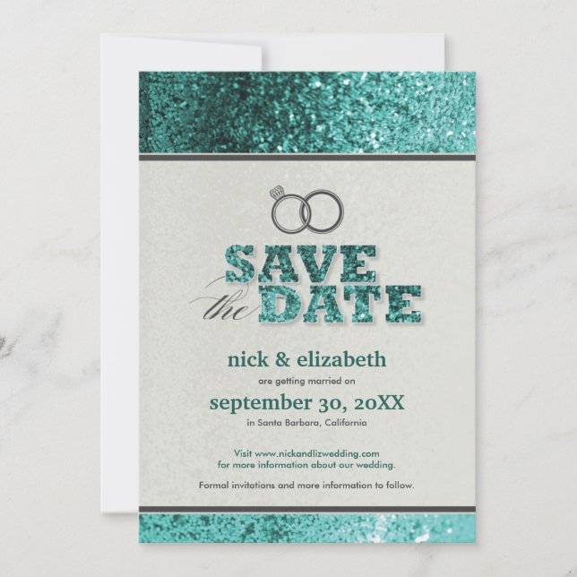 Faire-part de date de sauvegarde Glitter Bling (aq (Devant)