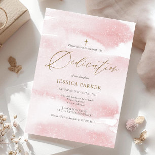 Faire-part de dédicace bébé aquarelle rose poudré