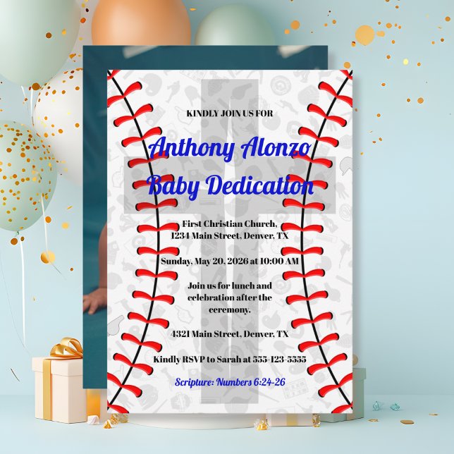 Faire-part de dédicace de bébé baseball avec croix (Créateur téléchargé)
