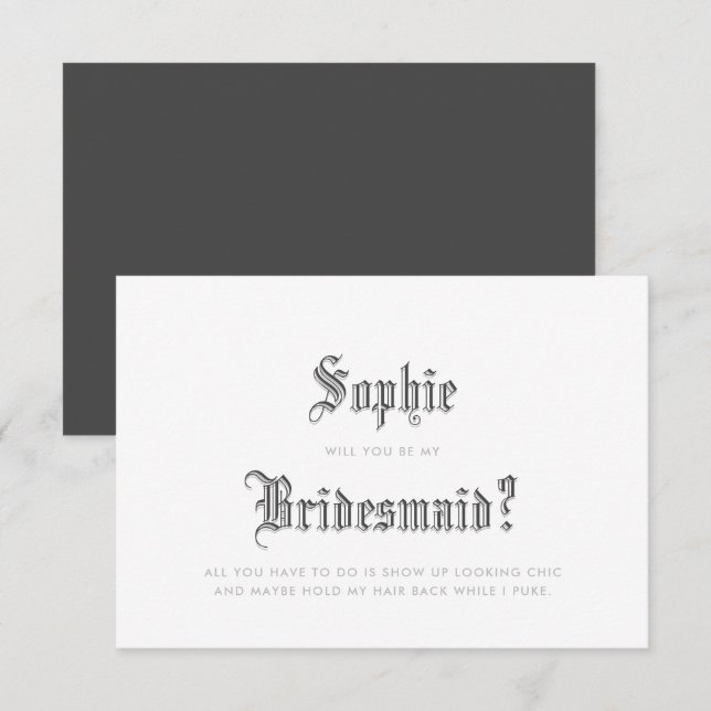 Faire-part de demoiselle d'honneur Blackletter (Devant / Derrière)