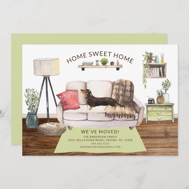 Faire-part de déplacement de chien noir et tan Dac (Devant / Derrière)