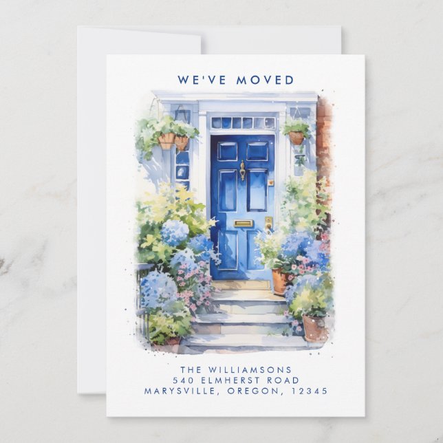 Faire-part de déplacement de porte bleue (Devant)