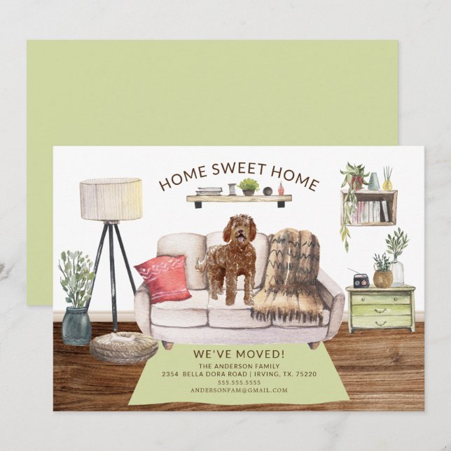 Faire-part de déplacement du chien de Labradoodle (Devant / Derrière)