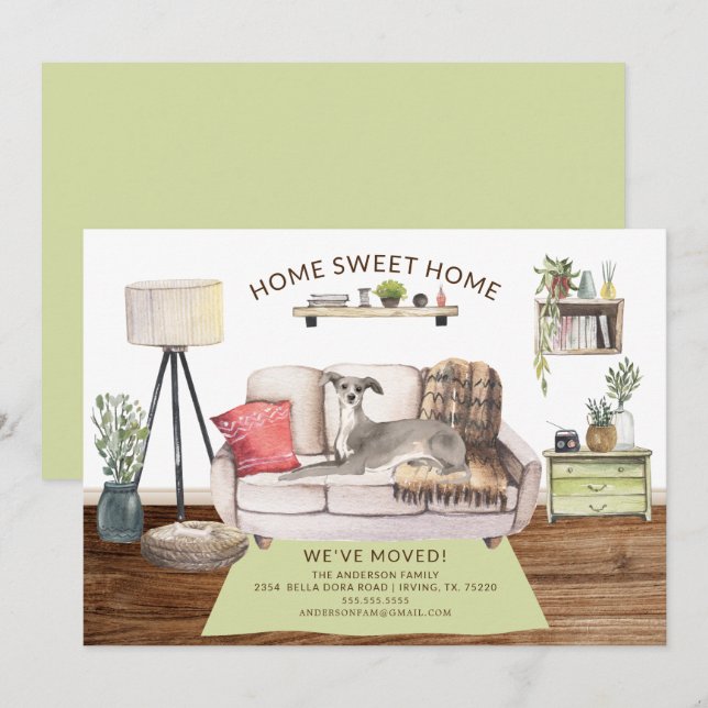 Faire-part de déplacement du chien gris italien (Devant / Derrière)