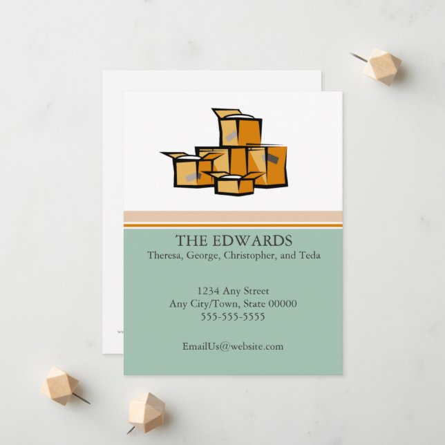 Faire-part de déplacement empaqueté (Devant/Arrière en situation)