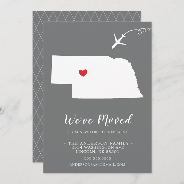 Faire-part de déplacement | Etat NEBRASKA (Devant / Derrière)
