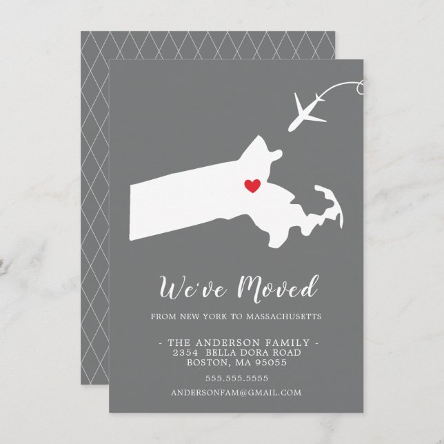 Faire-part de déplacement | MASSACHUSETTS D'ÉTAT (Devant / Derrière)