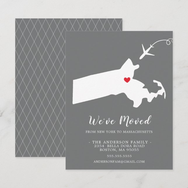 Faire-part de déplacement | MASSACHUSETTS D'ÉTAT (Devant / Derrière)