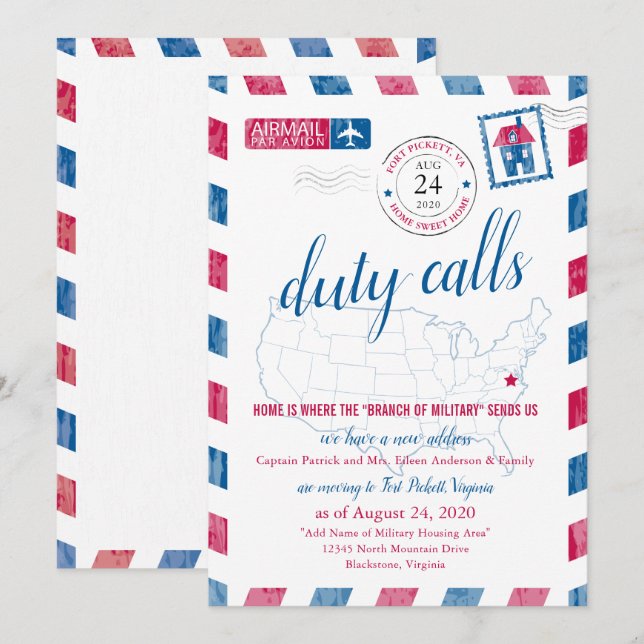 Faire-part de déplacement militaire de Virginie (Devant / Derrière)