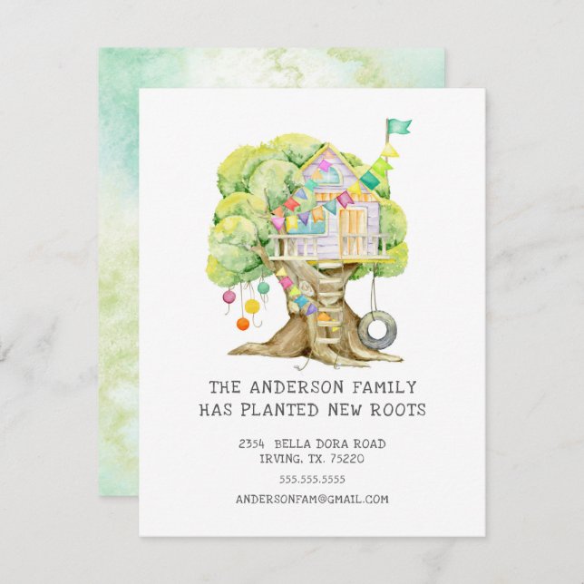 Faire-part de déplacement Treehouse (Devant / Derrière)