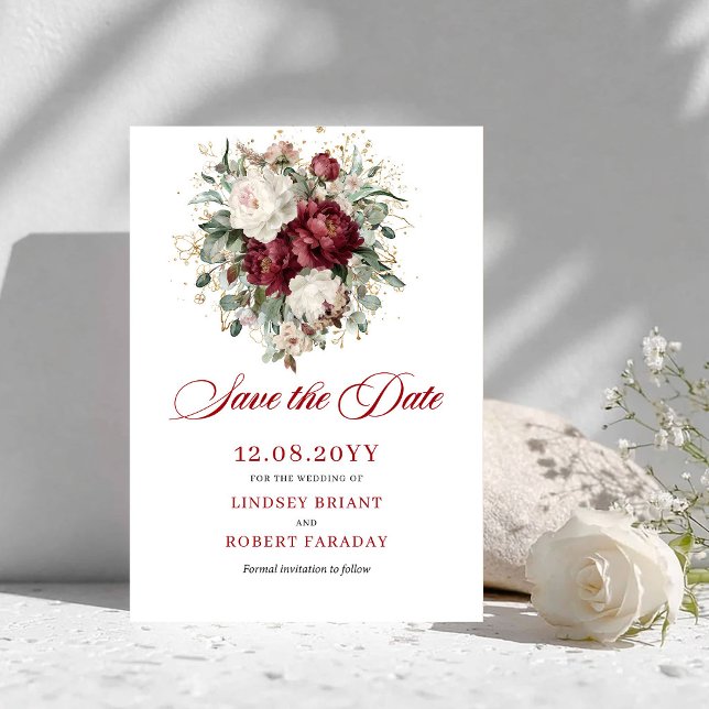 Faire-part de Designer Blush Burgundy Gold Save Th (Designer Blush Burgundy Gold Save The Date)