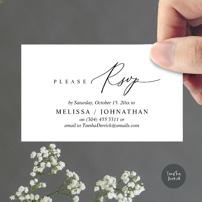 Faire-part de dîner de mariage moderne romantique  (Modern Romantic RSVP Wedding Dinner Invitation Enclosed Reminder Online Email Card, White Black )