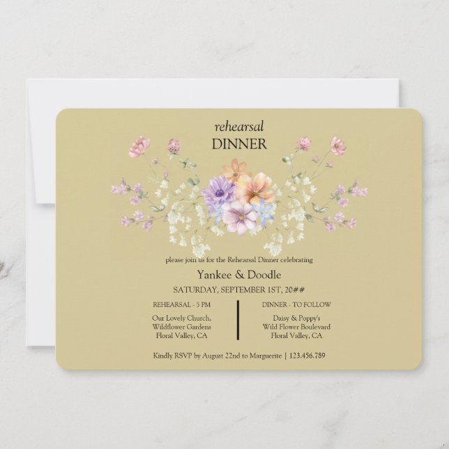 Faire-part de dîner de mariage printanier aux fleu (Devant)
