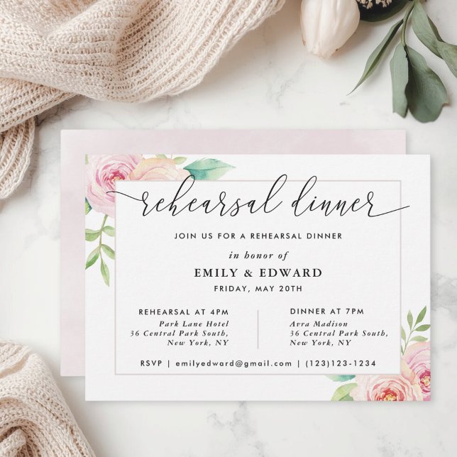 Faire-part de dîner de répétition floral rose tend (Créateur téléchargé)