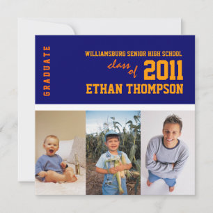 Faire-part de diplôme 3 Photos Navy Orange