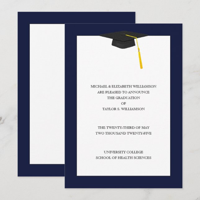 Faire-part de diplôme bleu marine (Devant / Derrière)