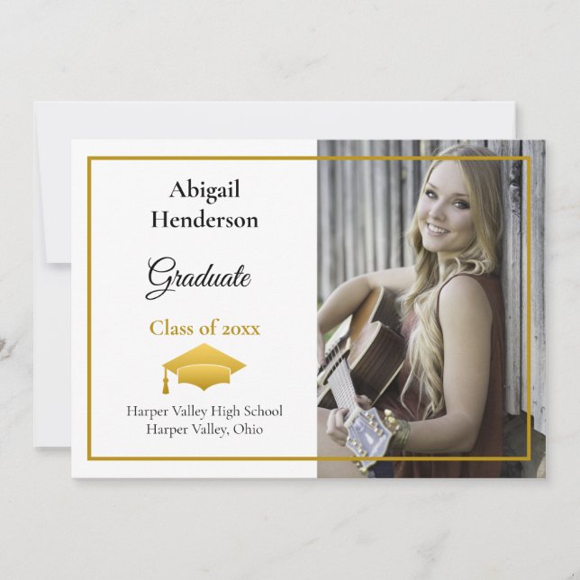 Faire-part de diplôme Casquette d'or et photo (Devant)