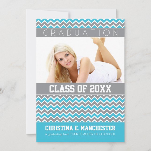 Faire-part de diplôme de Motif Chevron (aqua) (Devant)