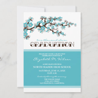 Faire-part de diplôme en fleurs de cerisiers (aqua
