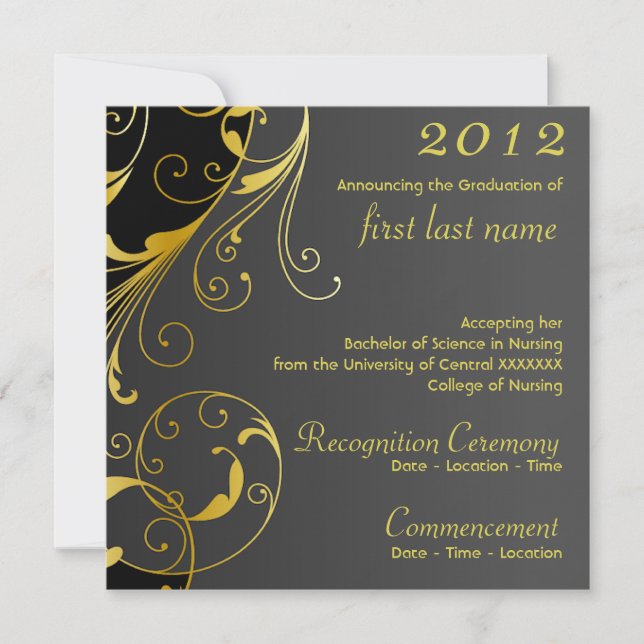 Faire-part de diplôme en noir avec prospérité (Devant)